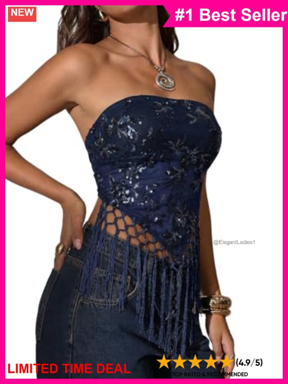 Sequin Fringe Tube Top Y2K Mesh Sheer Rave Party Top